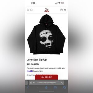 WorksOfMadness Lone Star Zip Up Oversized XL Hoodie